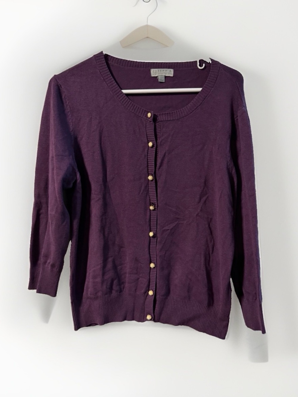 Joseph Plum Button-Front Crewneck Cardigan